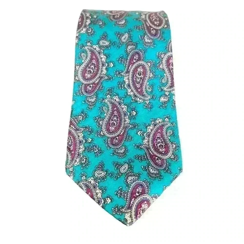 Hardy Amies Green Paisley 100% Silk Tie Necktie‎ 3” Wide - Picture 2 of 6